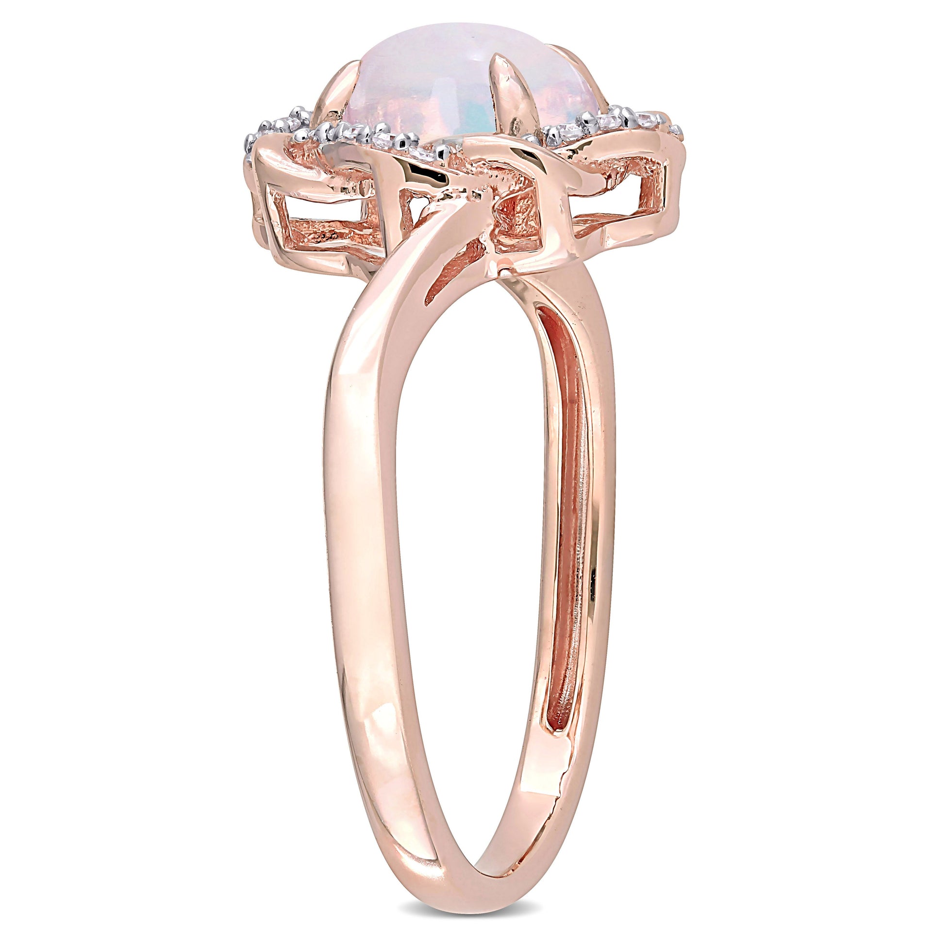3/4 CT TGW Ethiopian Blue Opal and 1/10 CT TW Diamond Interlaced Halo Ring in 10K Rose Gold