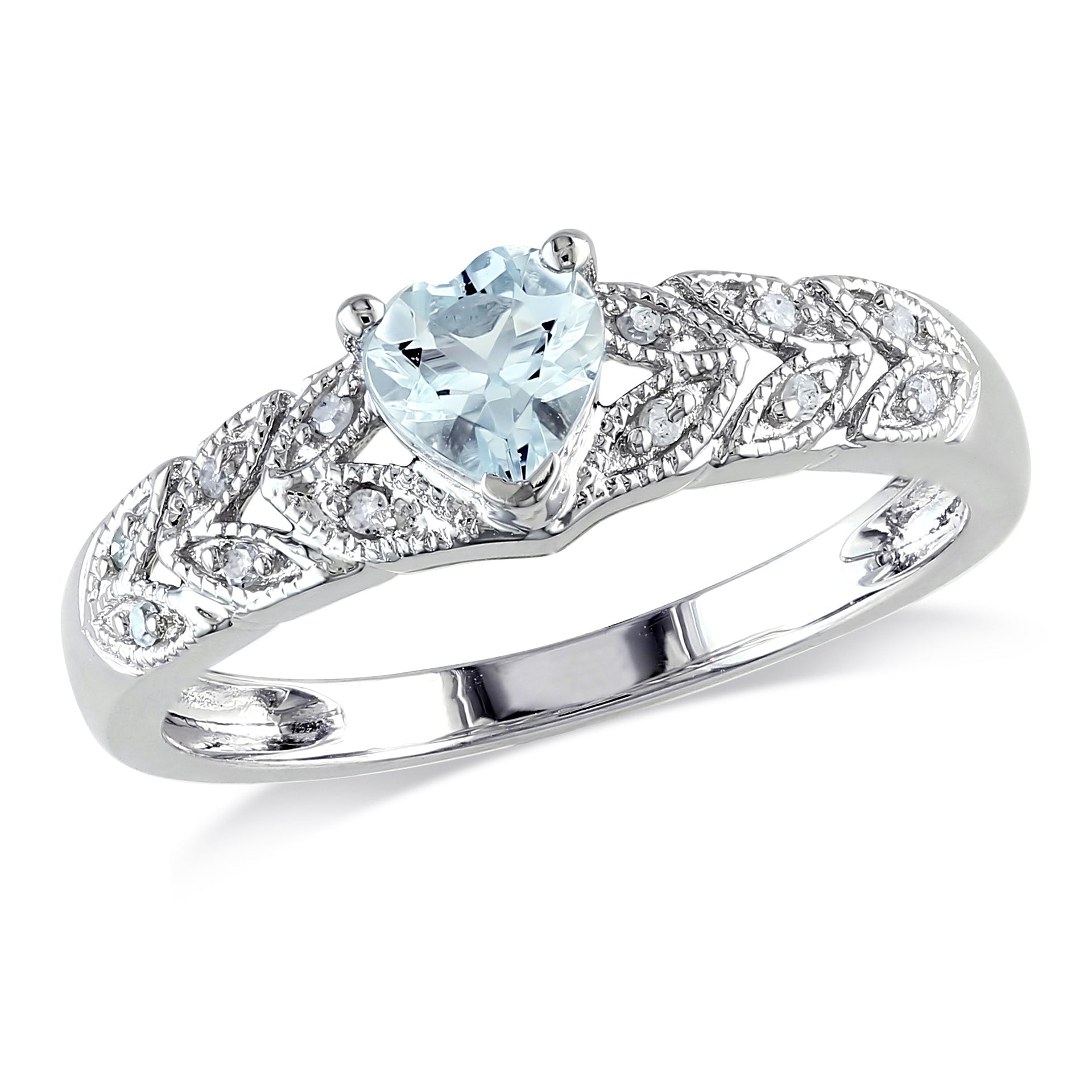 Mimi & Max 1/3ct TGW Aquamarine and Diamond Accent Vintage Heart Ring in Sterling Silver