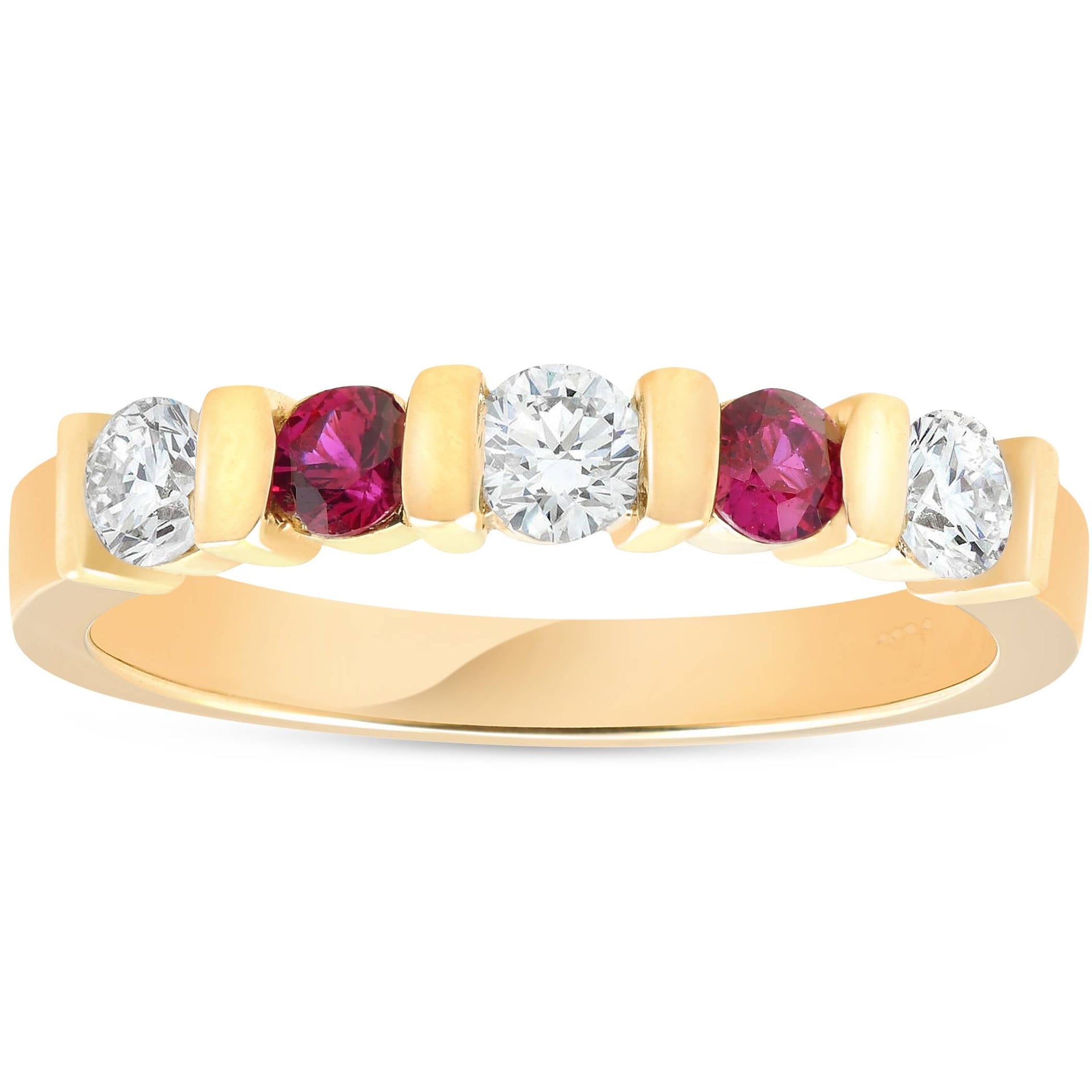 1/2 CT Ruby & Diamond Wedding Anniversary 14K Yellow Gold Ring