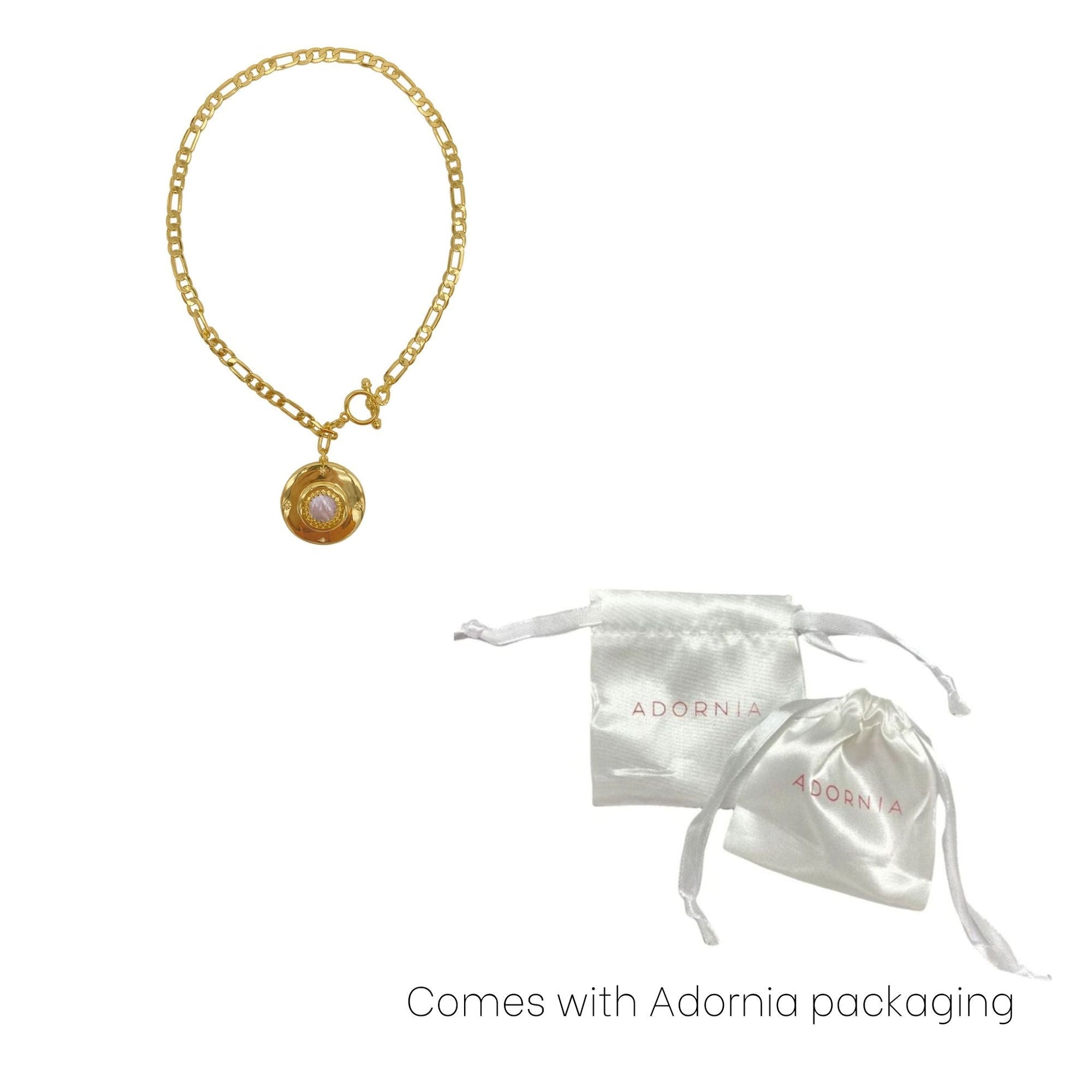 14k Gold Plated Mother Of Pearl Disc Toggle Necklace