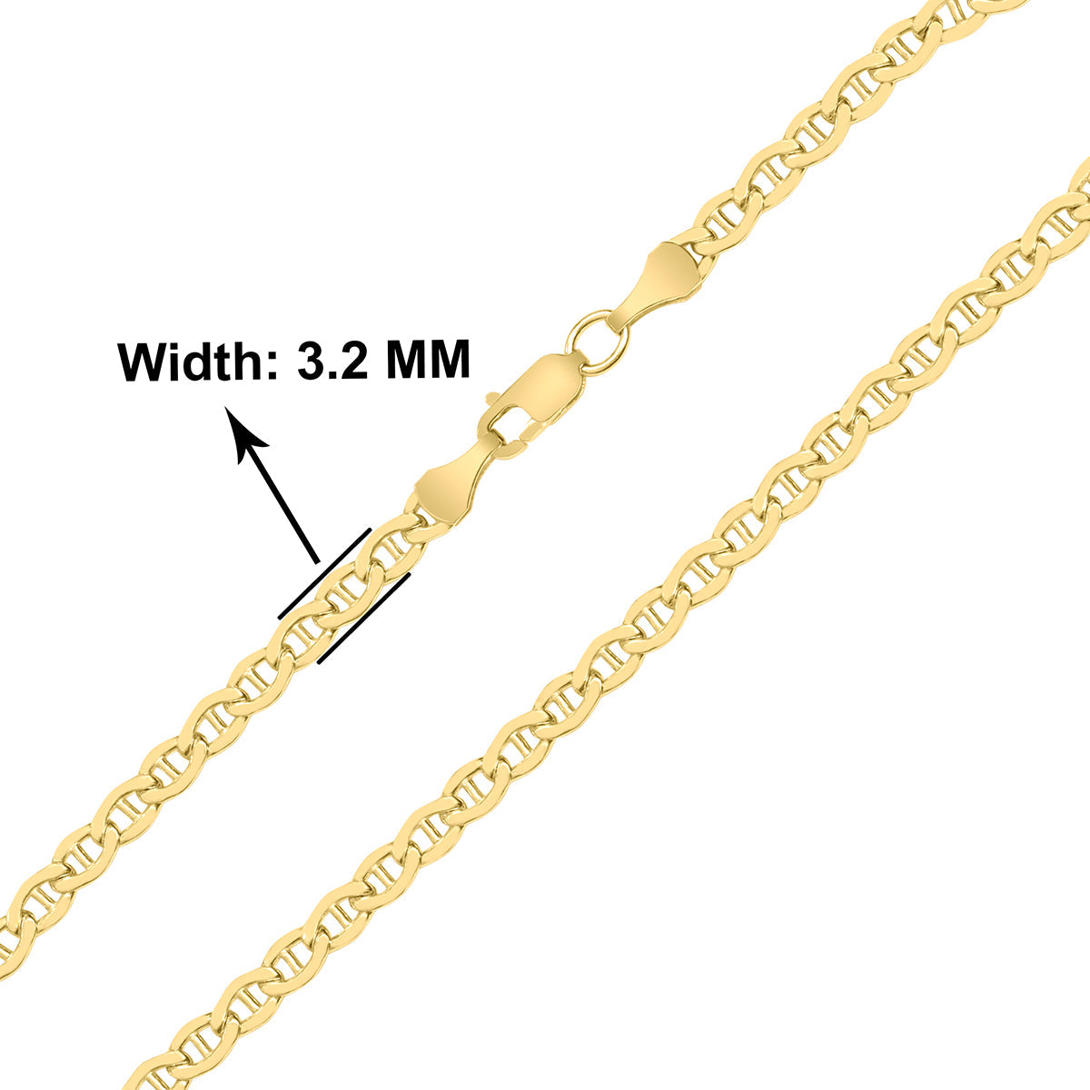 14K Filled 3.2Mm Mariner Link Chain Bracelet With Lobster Clasp