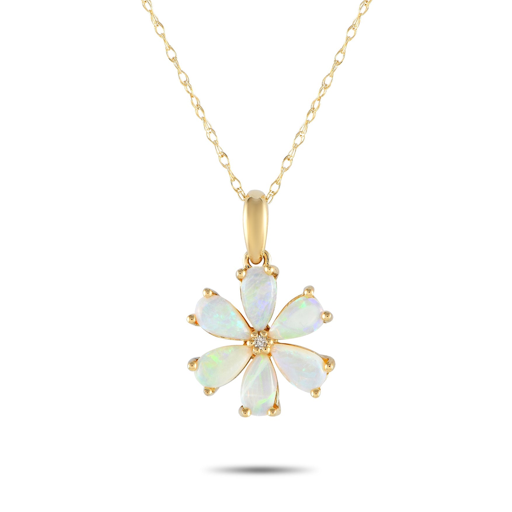 LB Exclusive 14K Yellow Gold 0.01ct Diamond and Opal Flower Necklace PD4-15845YOP