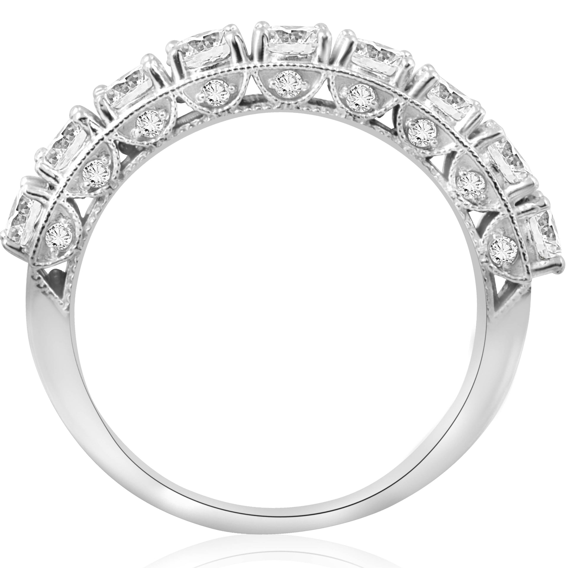 1 1/2 CT Vintage Diamond Wedding Ring 14K White Gold