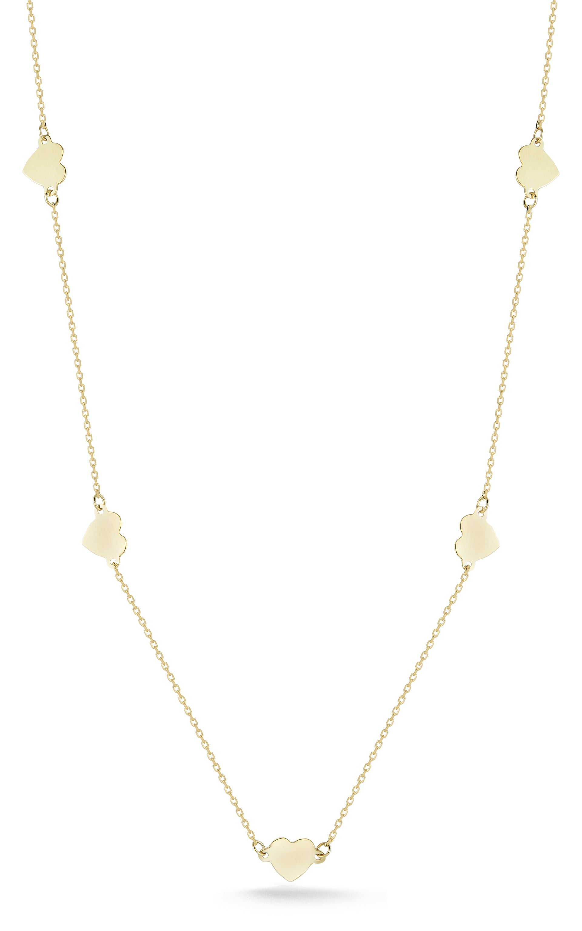 14K Gold Heart Station Necklace