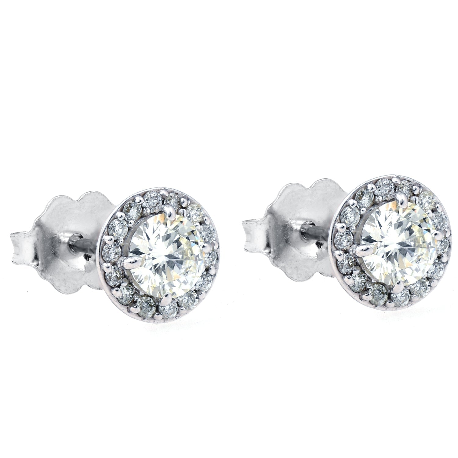 3/4ct Halo Diamond Studs 14k White Gold 6.2mm wide