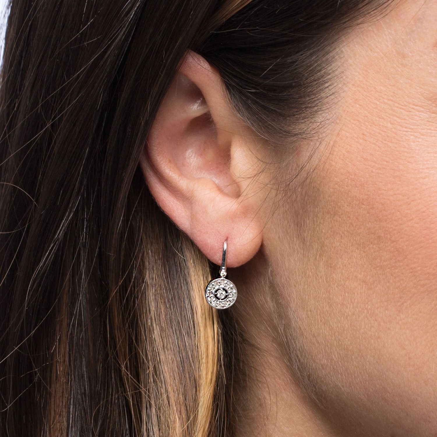 1/3ct Pave Diamond Vintage Halo Earrings 10K White Gold 1/2' Tall