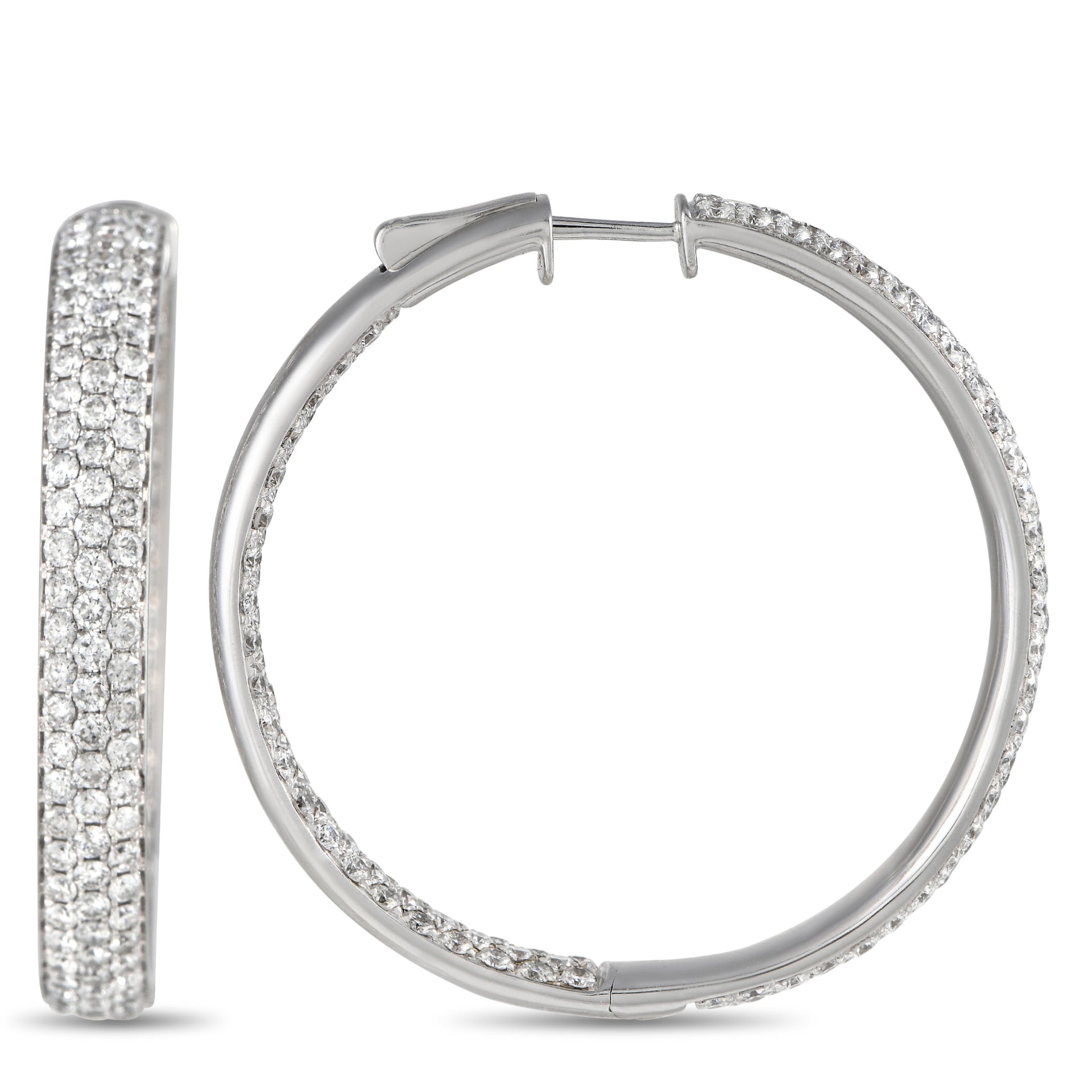 LB Exclusive 14K White Gold 6.10ct Diamond Inside-Out Hoop Earrings