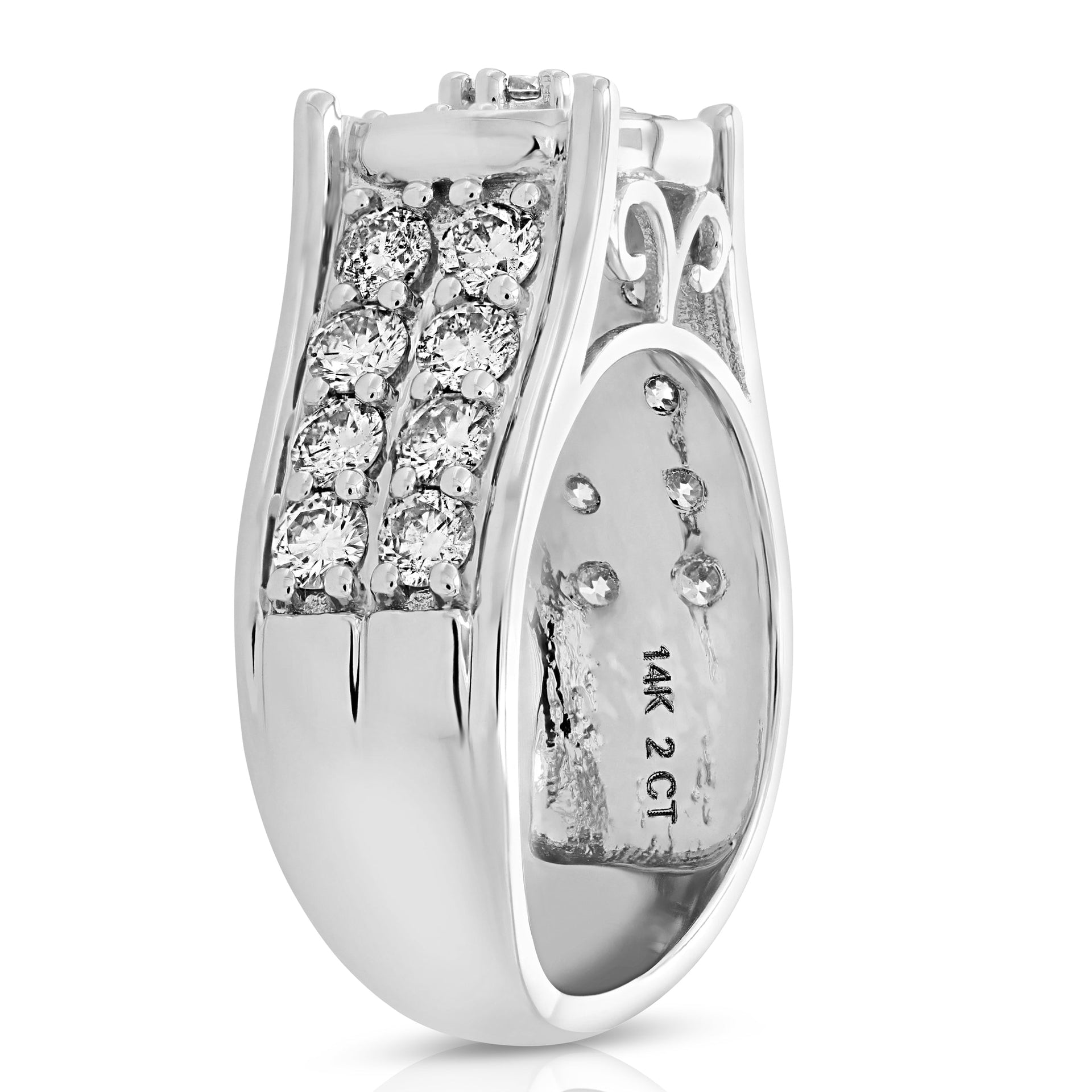 2 cttw Diamond Engagement Ring Round Cluster Composite 14K White Gold Bridal