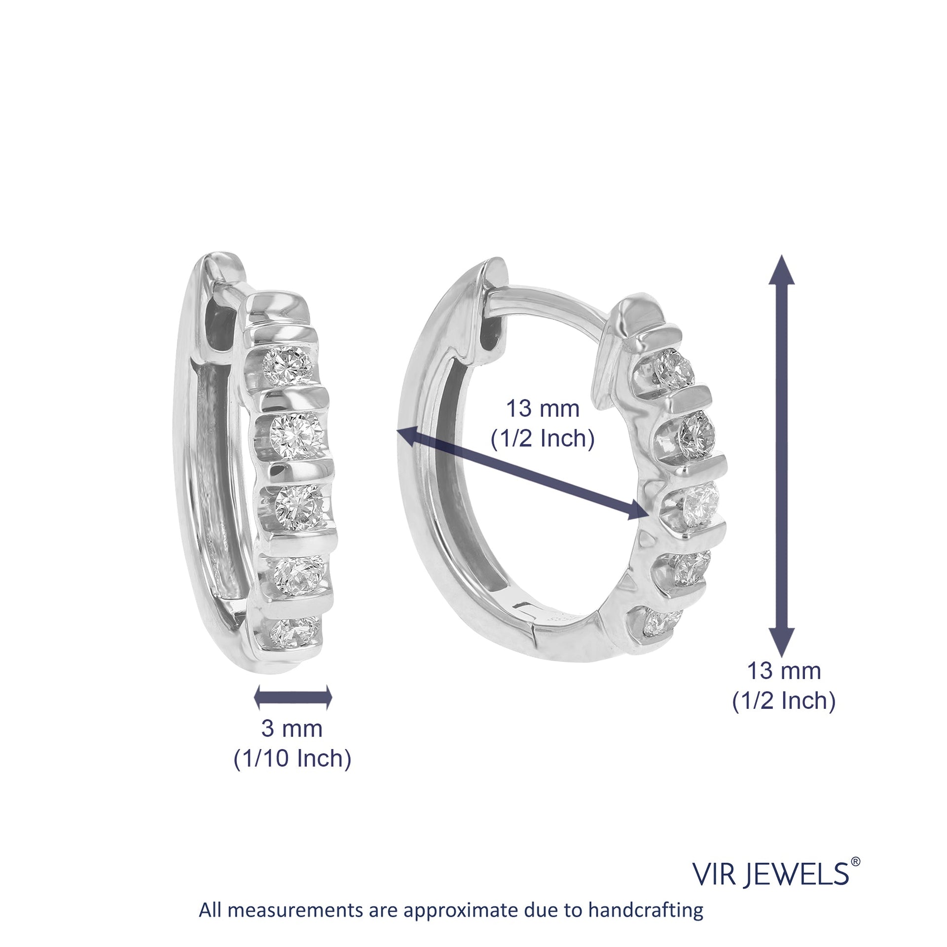 1/4 cttw Round Cut Lab Grown Diamond Channel Set Hoop Earrings in .925 Sterling Silver 1/2 Inch