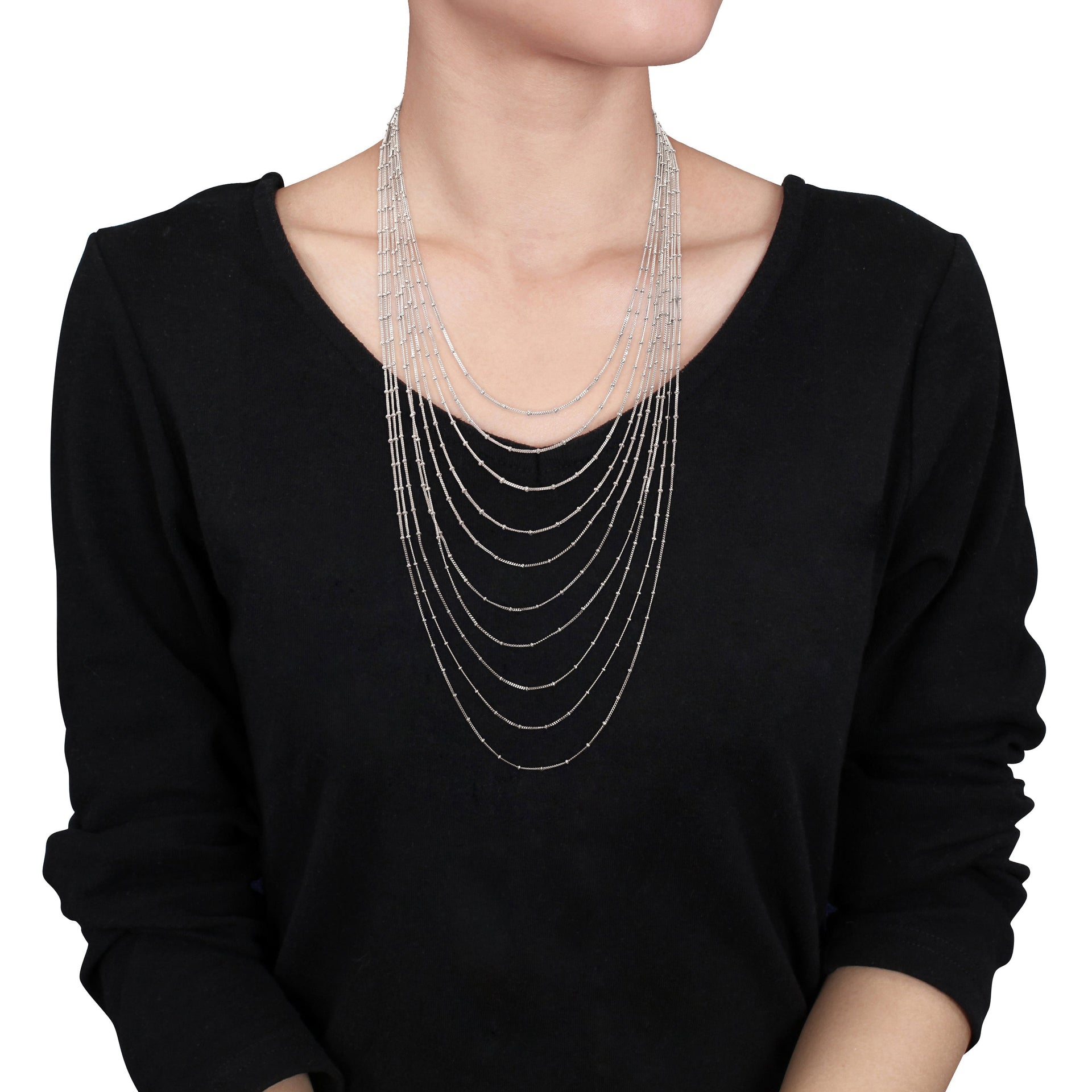 Mimi & Max Multi-Strand Chain Necklace in Sterling Silver - 16 in