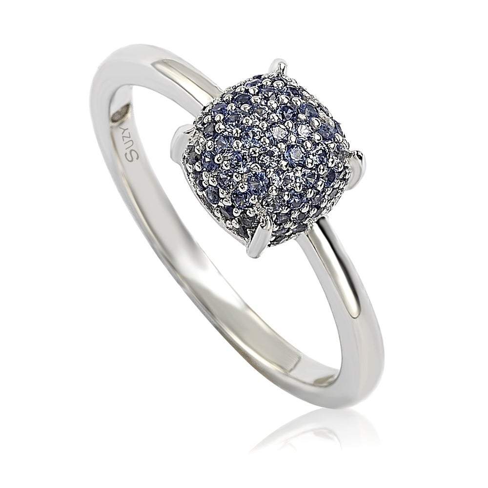 Suzy Levian Sterling Silver Sapphire & Diamond Accent Pave Ball-Top Ring - Blue