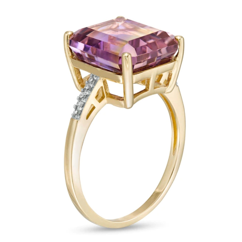 7 Ct Emerald Cut Amethyst Diamond Ring in 10k Yellow Gold