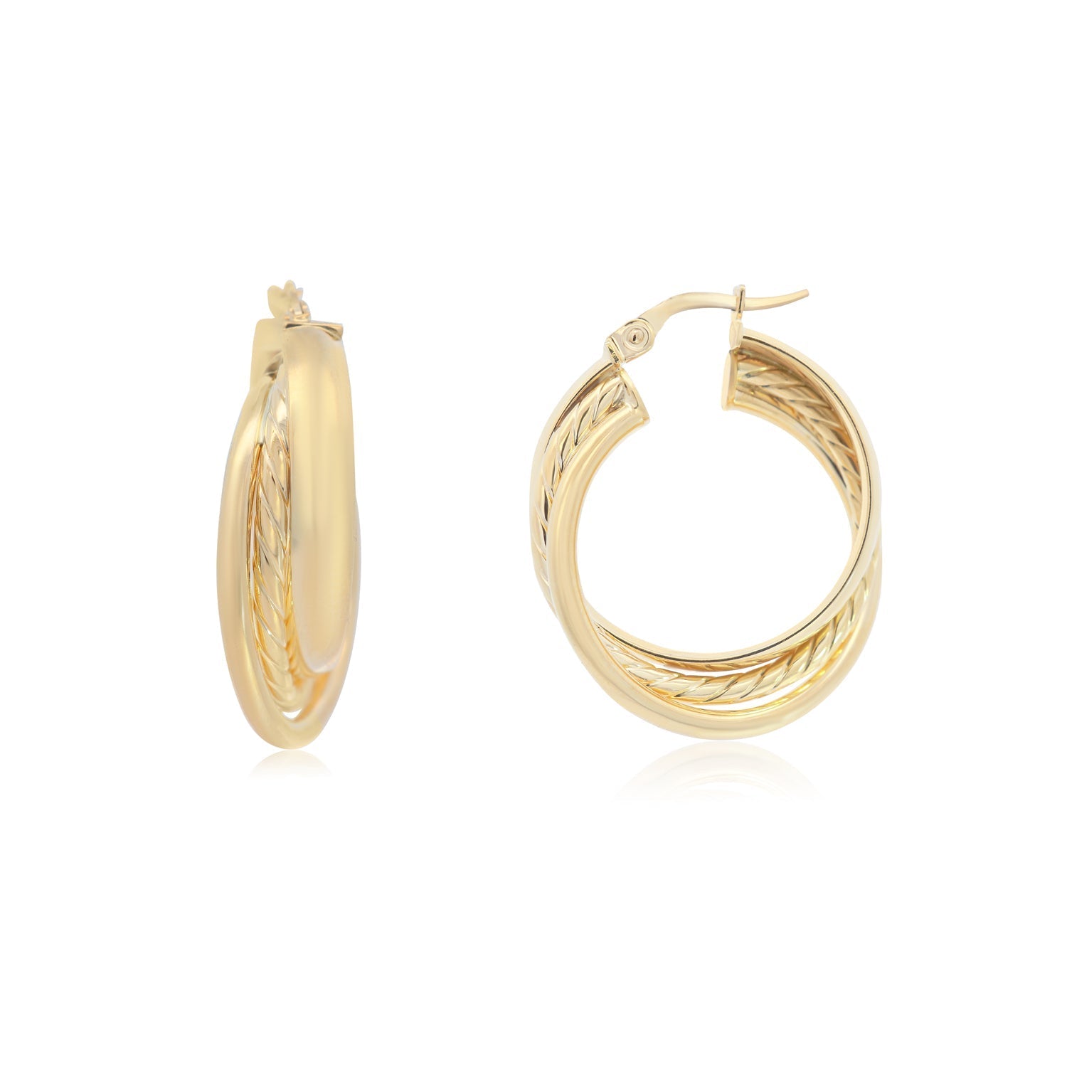Triple Braided Gold Hoops