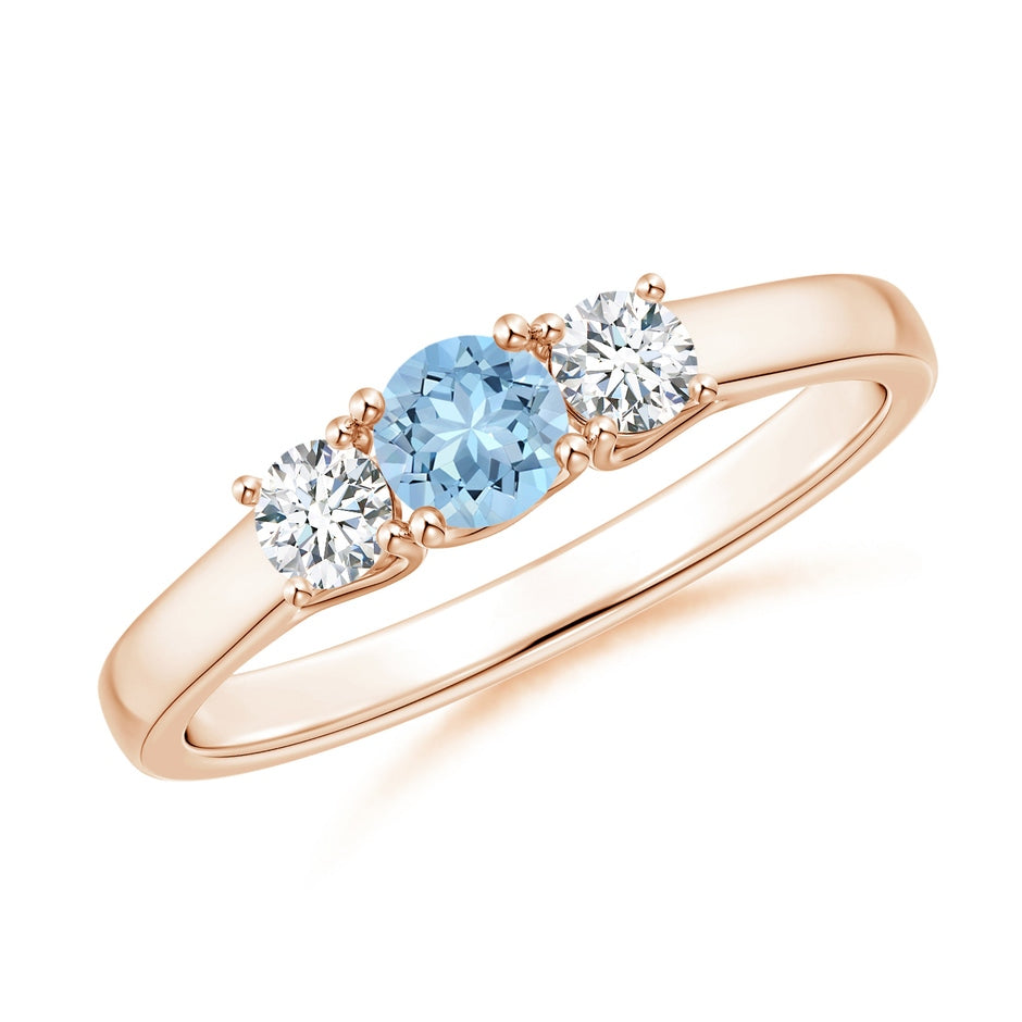 Classic Round Aquamarine and Diamond Three Stone Ring