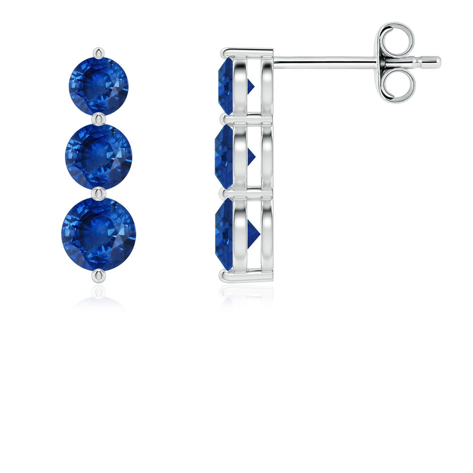 Graduated Round Blue Sapphire Three Stone Earrings