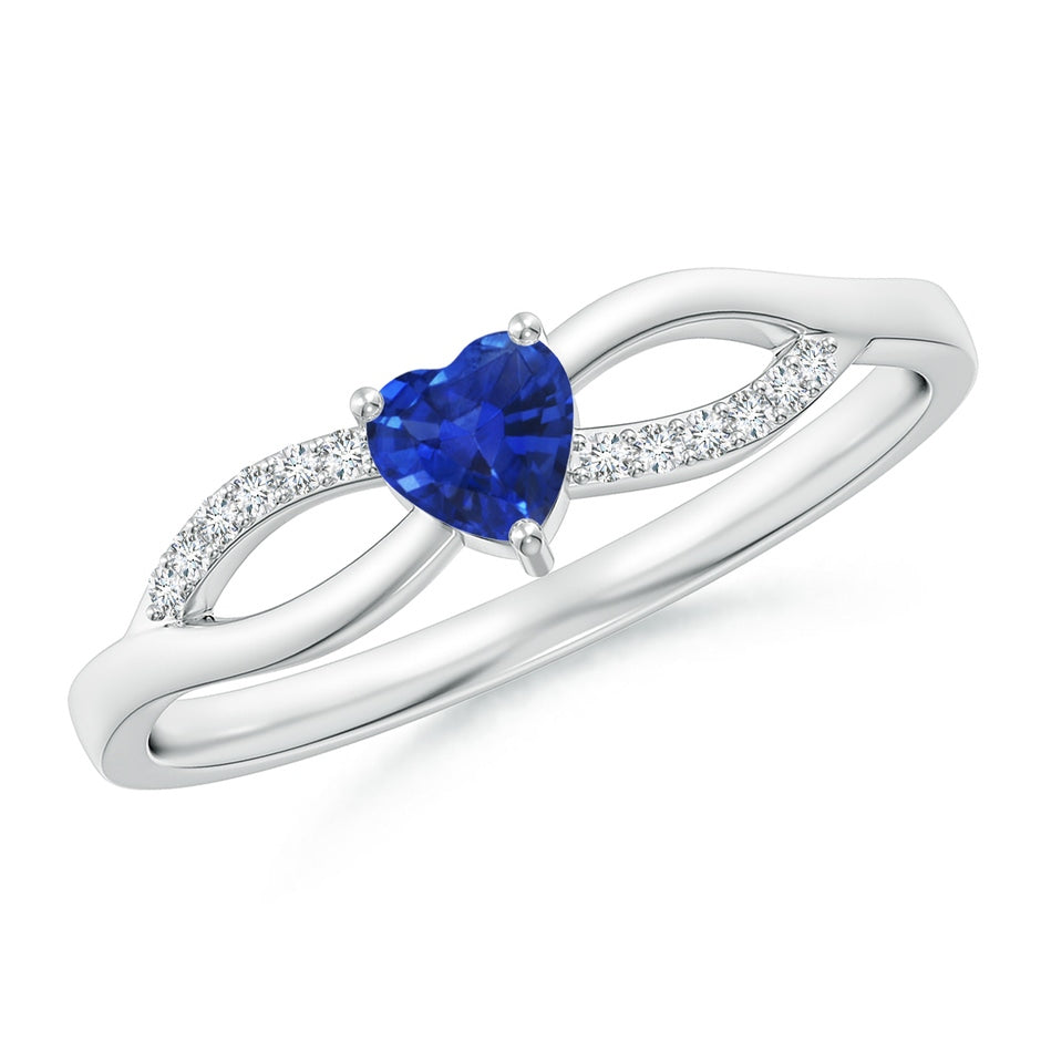 Solitaire Sapphire Heart Promise Ring with Diamond Accents