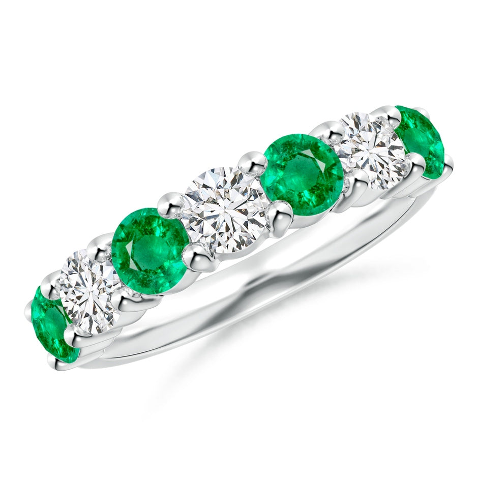 Half Eternity Seven Stone Emerald and Diamond Wedding Ring