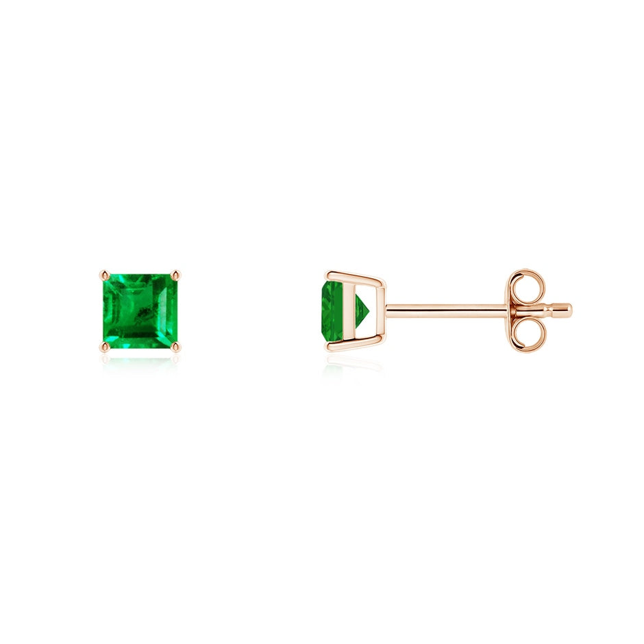 Classic Basket-Set Square Emerald Stud Earrings