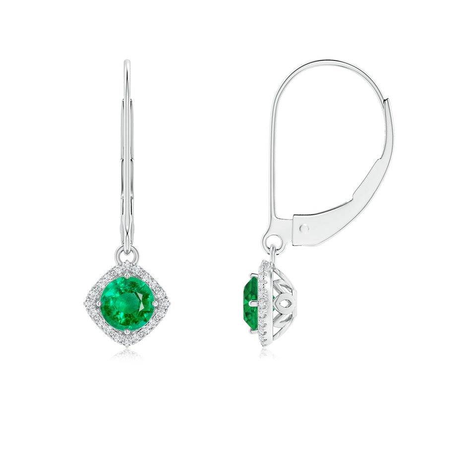 Vintage Inspired Round Emerald Halo Earrings with Filigree