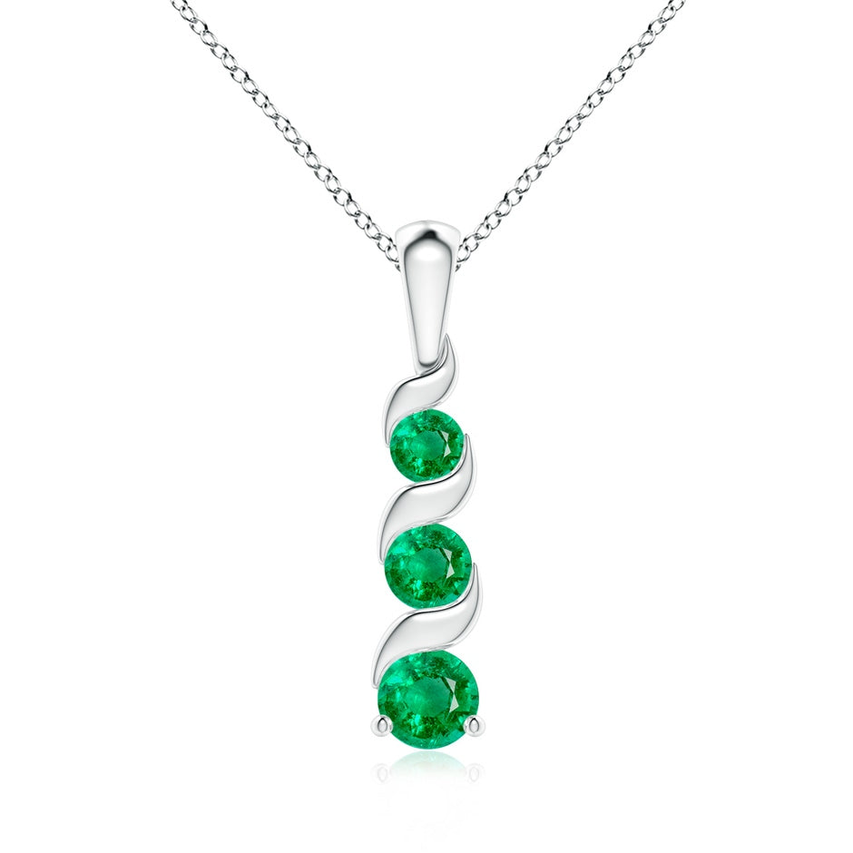 Channel-Set Round Emerald Three Stone Journey Pendant