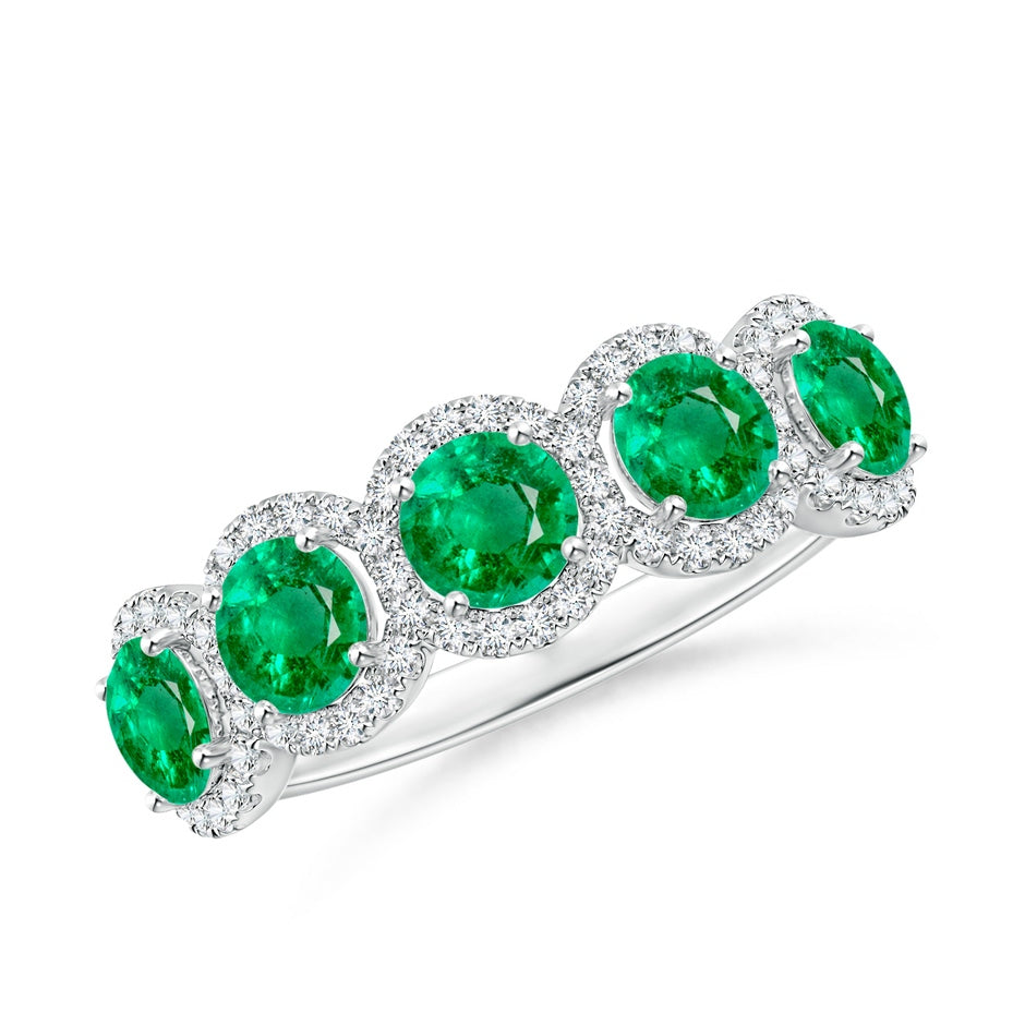 Half Eternity Five-Stone Emerald Halo Ring