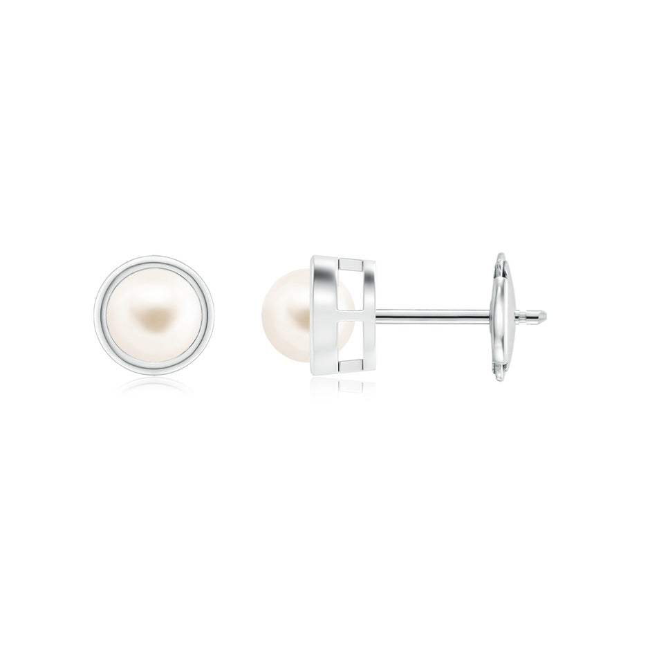 Bezel-Set Freshwater Pearl Solitaire Stud Earrings