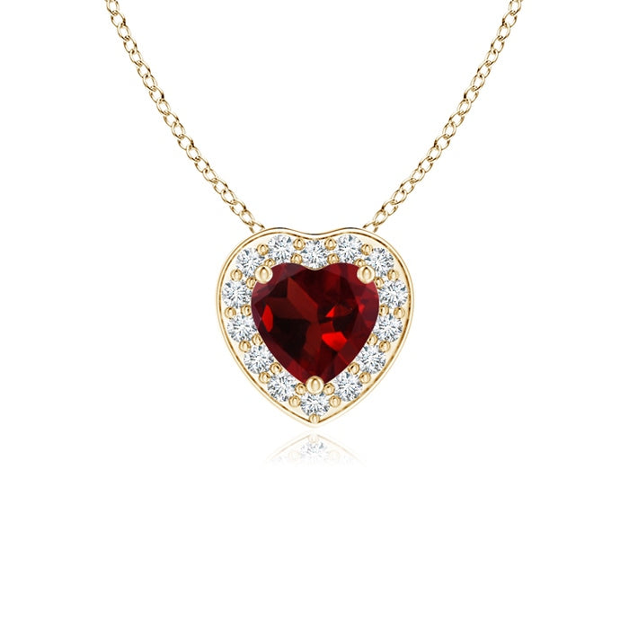 Heart-Shaped Garnet Pendant with Diamond Halo