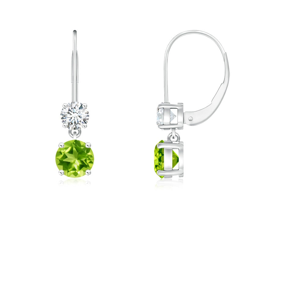 Round Peridot Leverback Dangle Earrings with Diamond