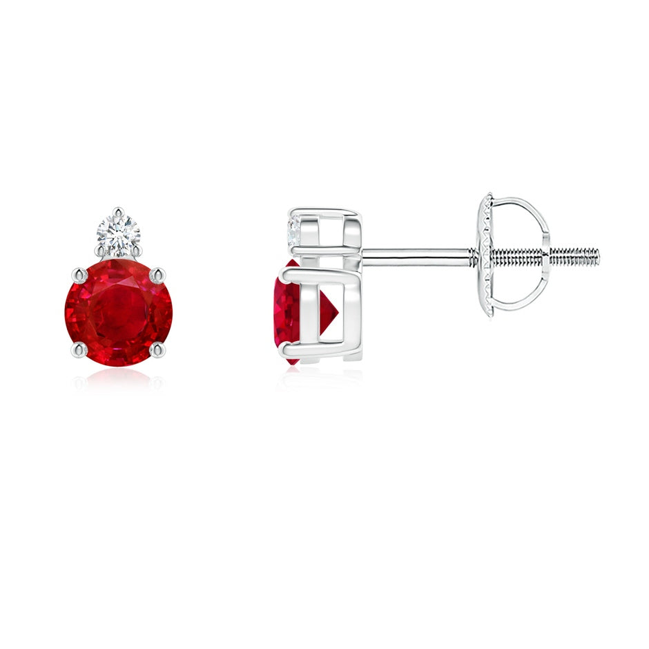 Basket-Set Round Ruby Stud Earrings with Diamond