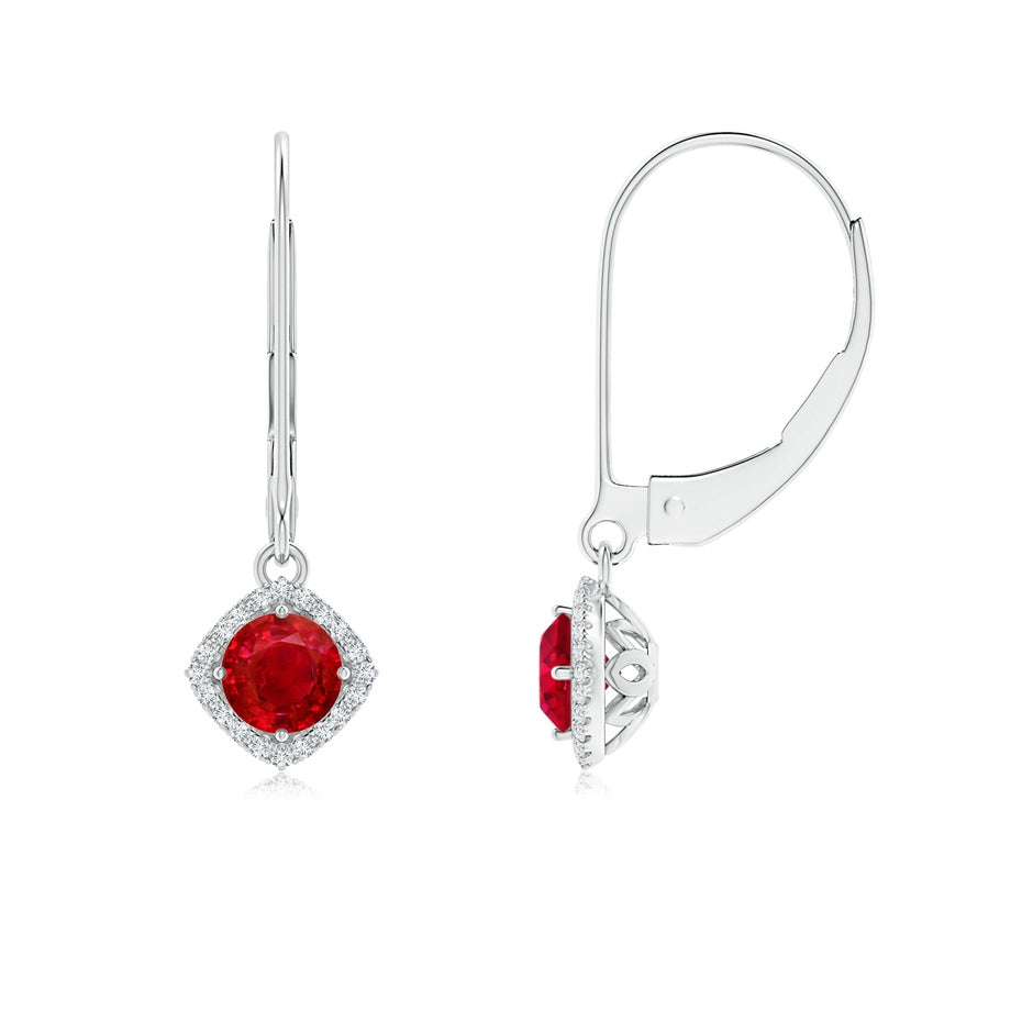 Vintage Inspired Round Ruby Halo Earrings with Filigree