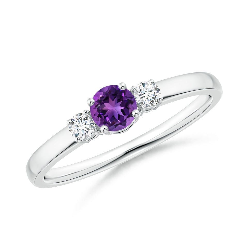 Classic Round Amethyst and Diamond Three Stone Engagement Ring