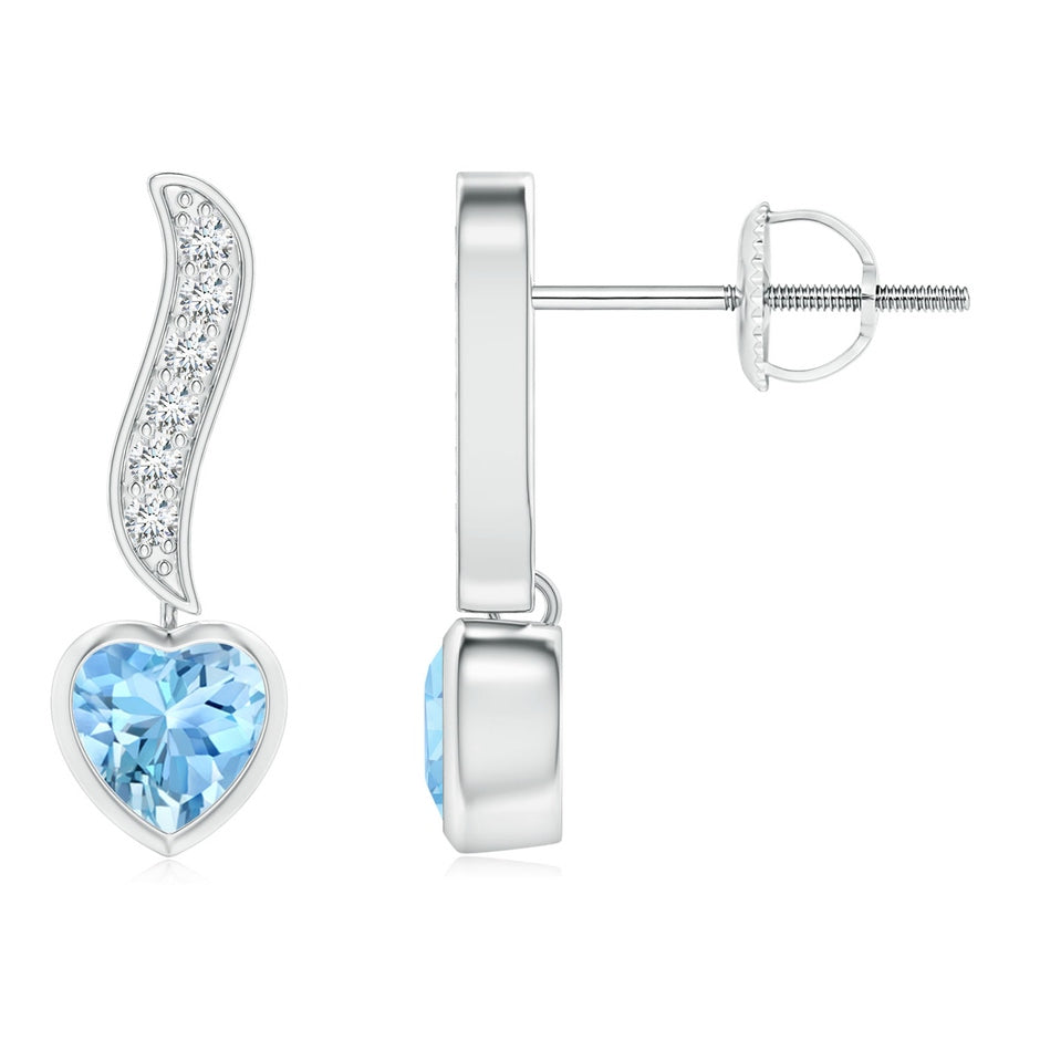 Heart-Shaped Aquamarine and Diamond Swirl Drop Earrings