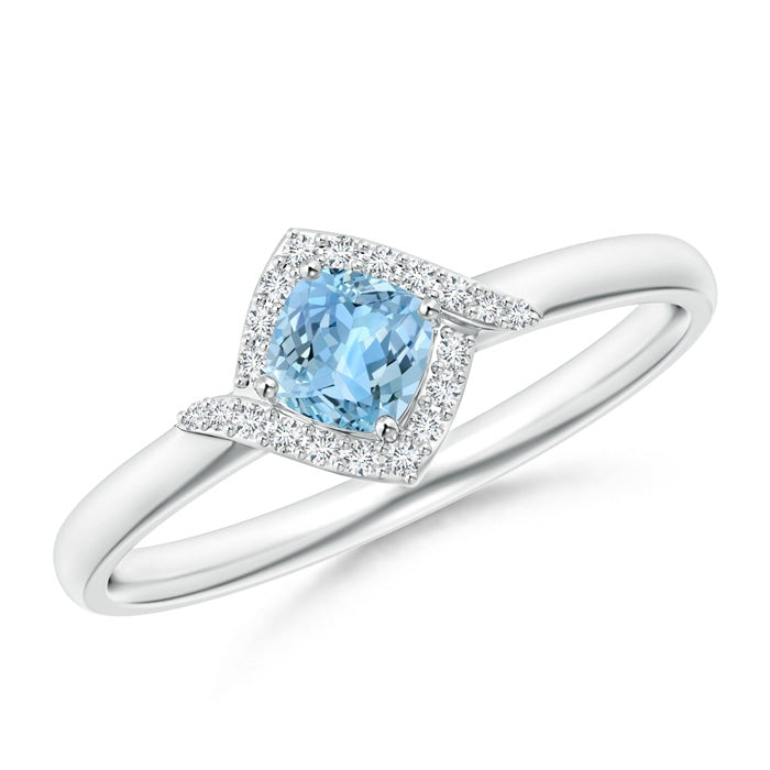 Cushion Aquamarine and Diamond Halo Promise Ring