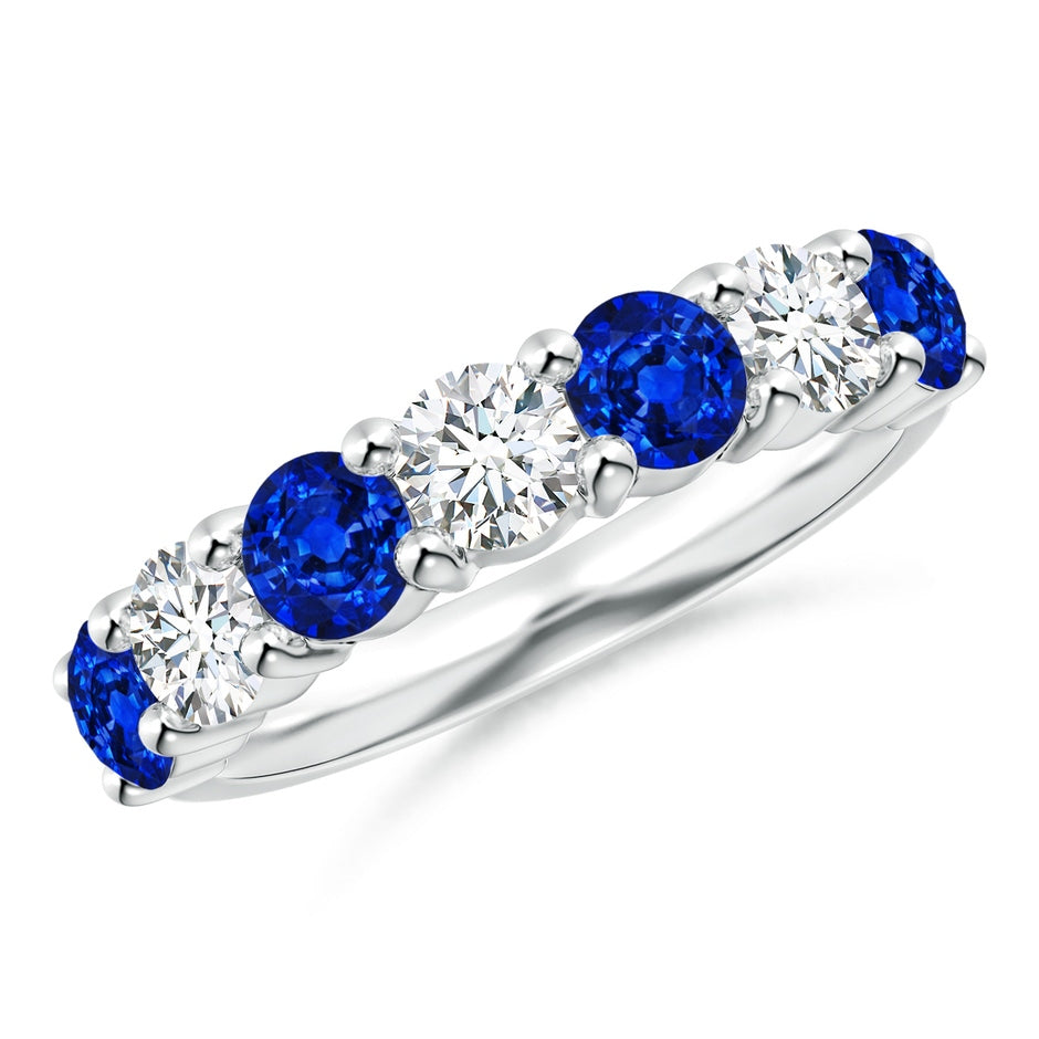 Lab-Grown Half Eternity Seven Stone Sapphire and Lab Diamond Wedding Ring