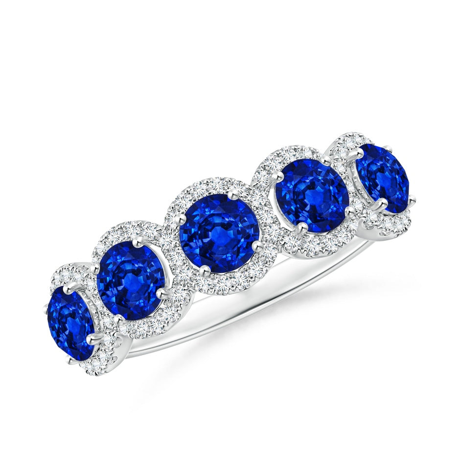 Half Eternity Five-Stone Sapphire Halo Ring
