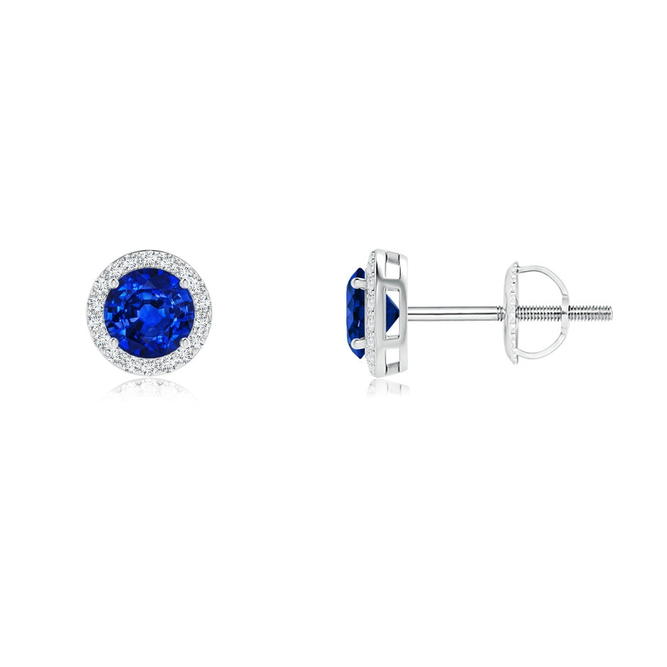 Vintage-Inspired Round Blue Sapphire Halo Stud Earrings