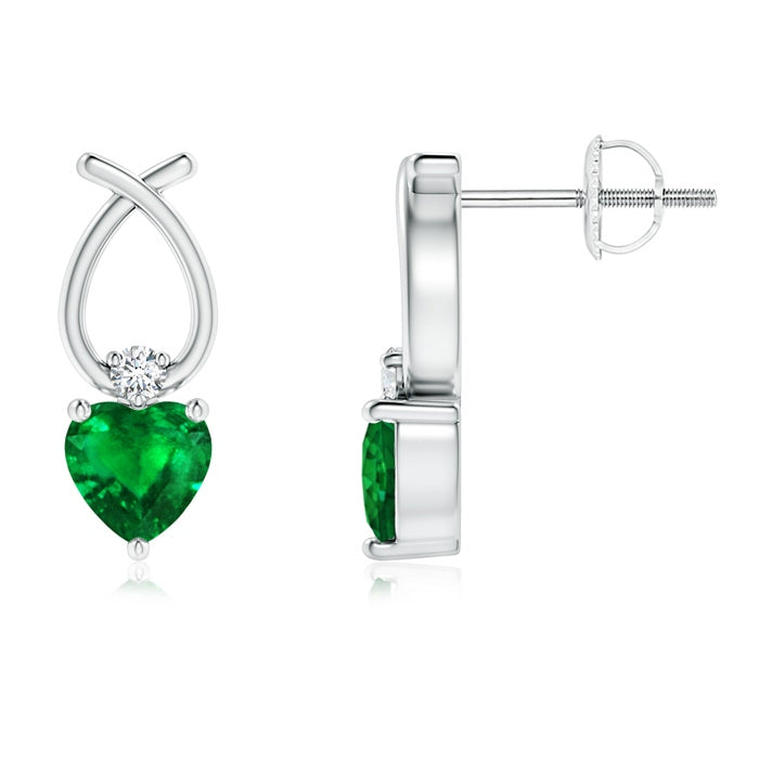 Heart Shaped Emerald Ribbon Earrings with Diamond