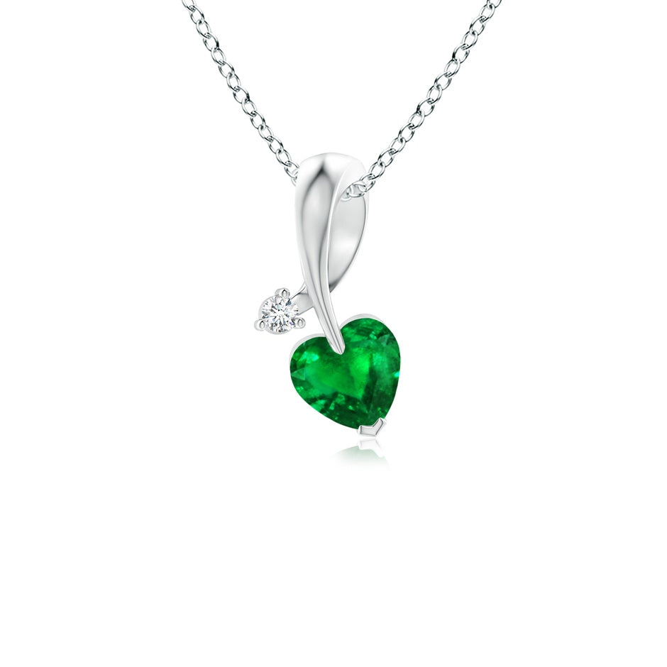 Heart-Shaped Emerald Ribbon Pendant with Diamond