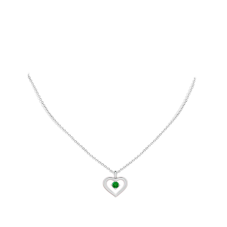 Lab-Grown Solitaire Round Emerald Open Heart Pendant