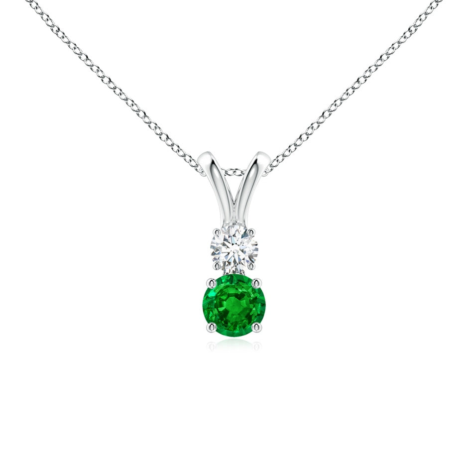 Prong-Set Round Emerald and Diamond Two Stone Pendant