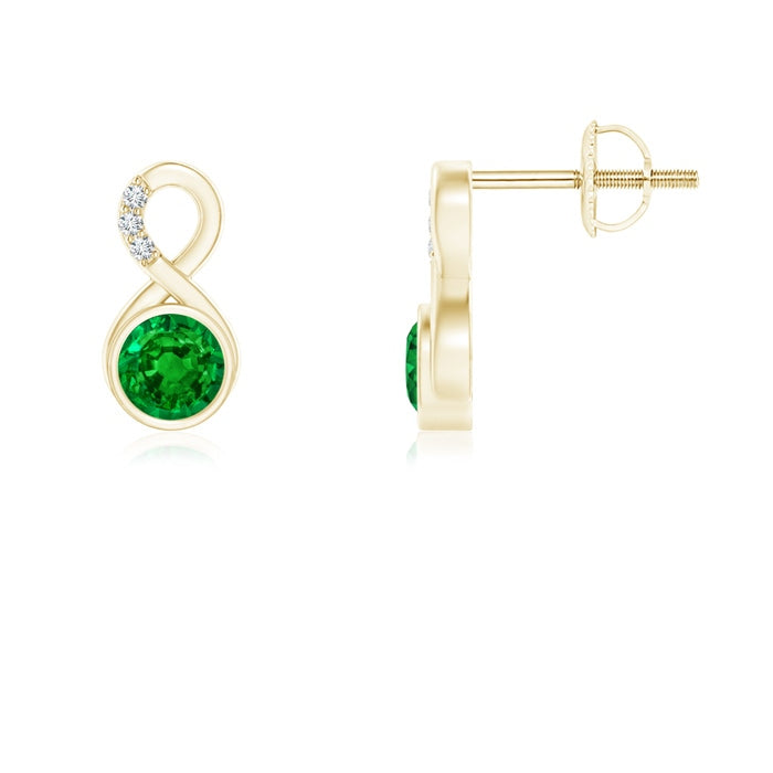 Bezel-Set Emerald Infinity Stud Earrings with Diamonds