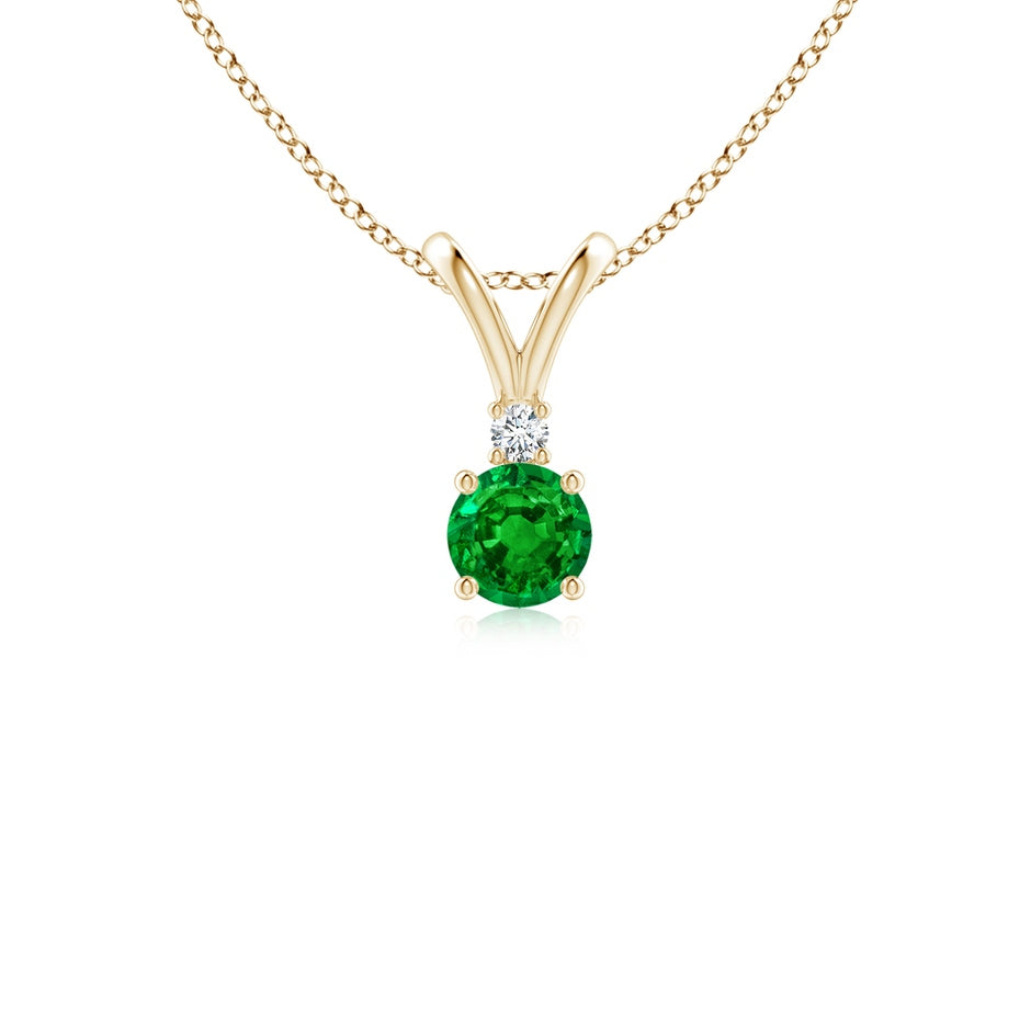 Round Emerald Solitaire V-Bale Pendant with Diamond