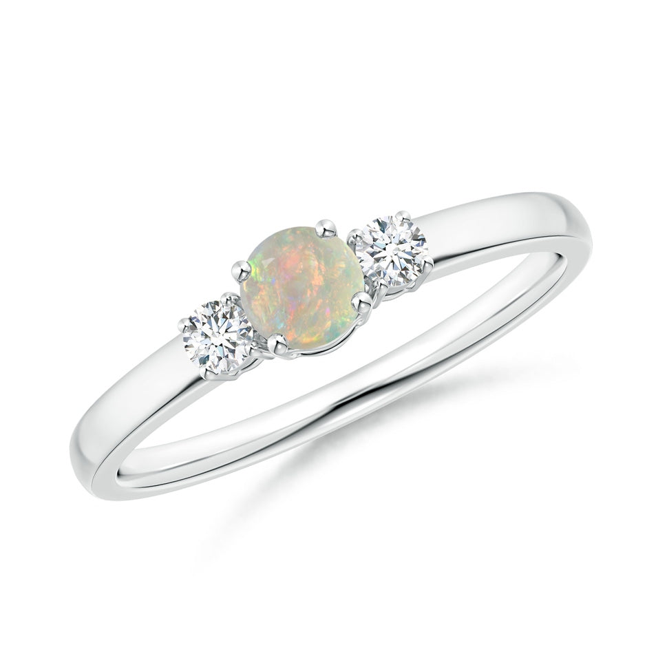 Classic Round Opal and Diamond Three Stone Engagement Ring