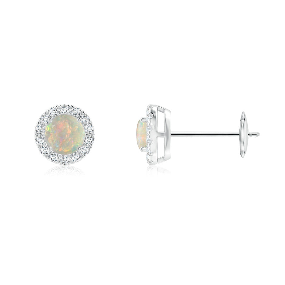 Prong-Set Opal and Diamond Halo Stud Earrings