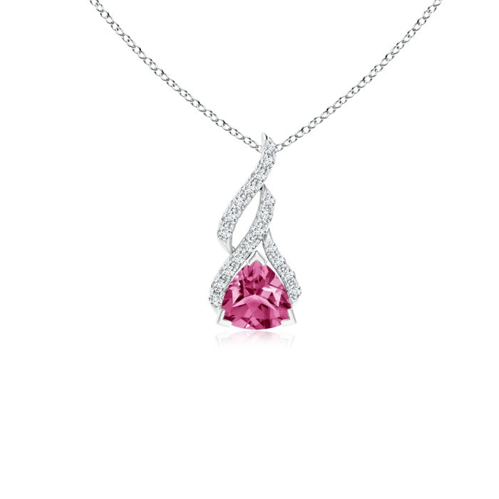 Trillion Pink Sapphire Solitaire Pendant with Diamond Swirl