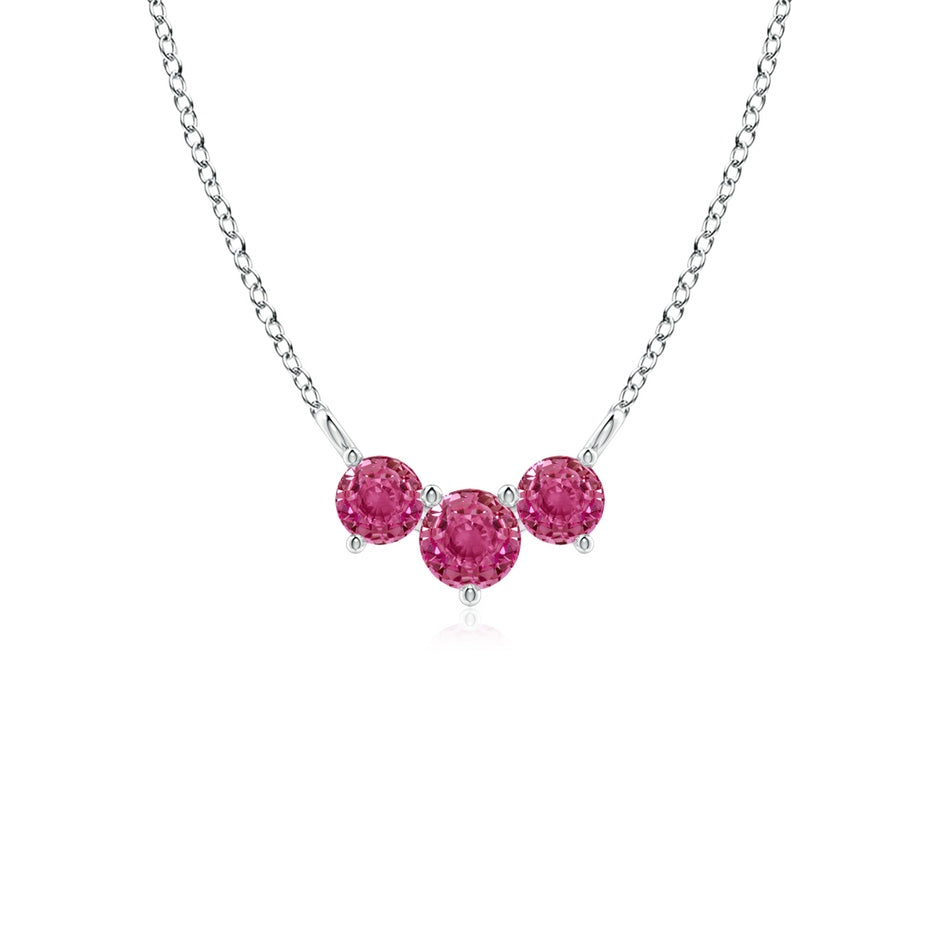 Classic Trio Round Pink Sapphire Necklace