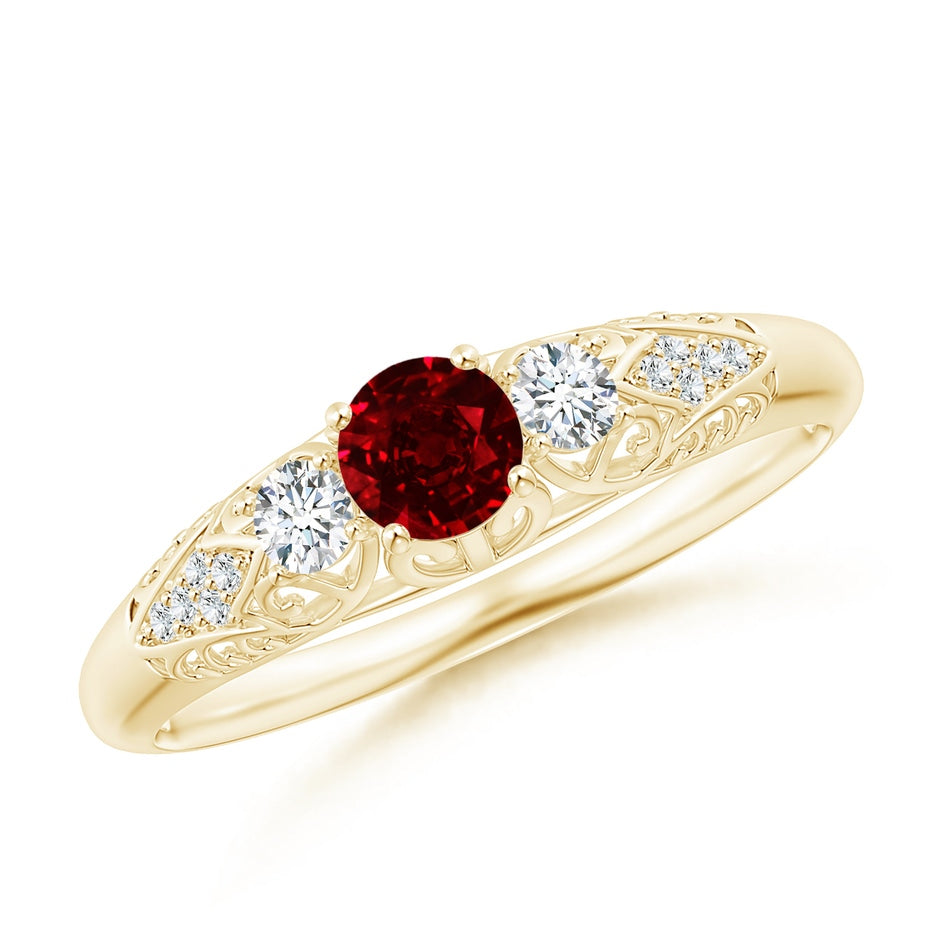 Aeon Vintage Style Ruby and Diamond Three Stone Engagement Ring