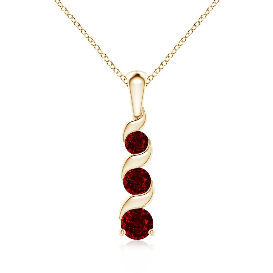 Channel-Set Round Ruby Three Stone Journey Pendant