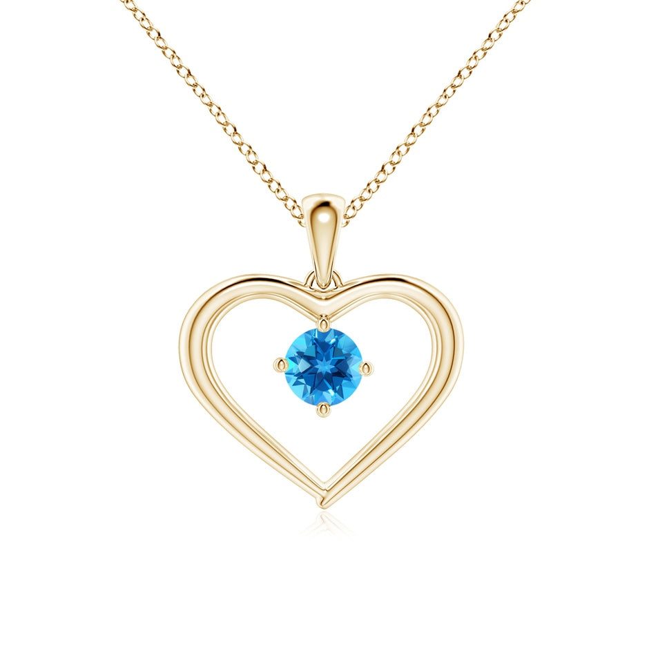 Solitaire Round Swiss Blue Topaz Open Heart Pendant