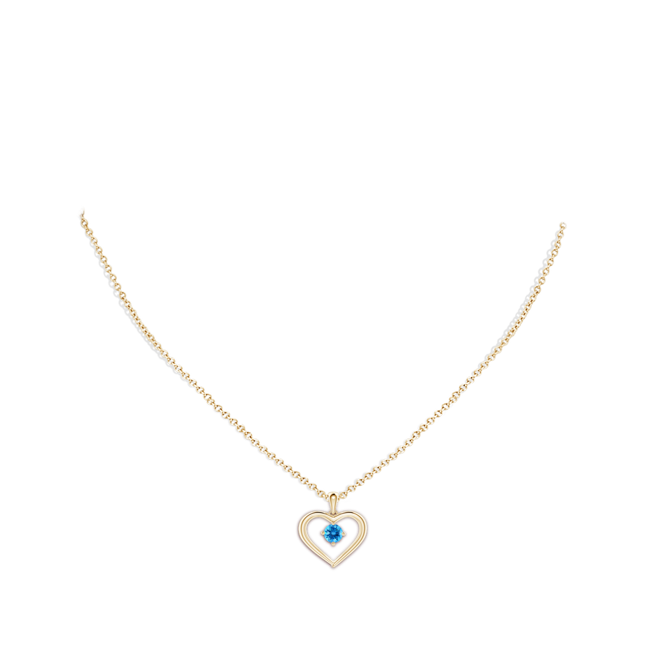 Solitaire Round Swiss Blue Topaz Open Heart Pendant